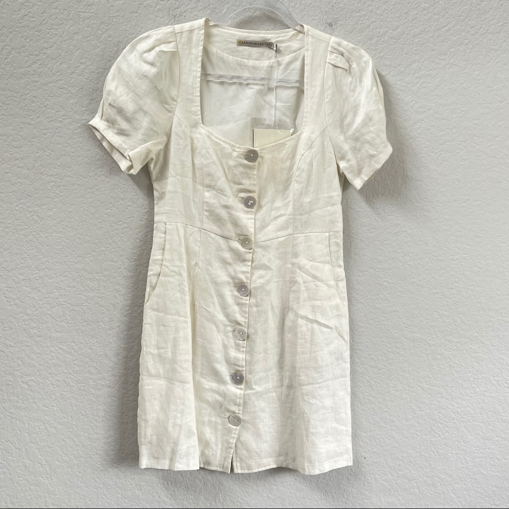 Hansen & Gretel Theodore Mini Dress White Linen - Picture 3 of 6